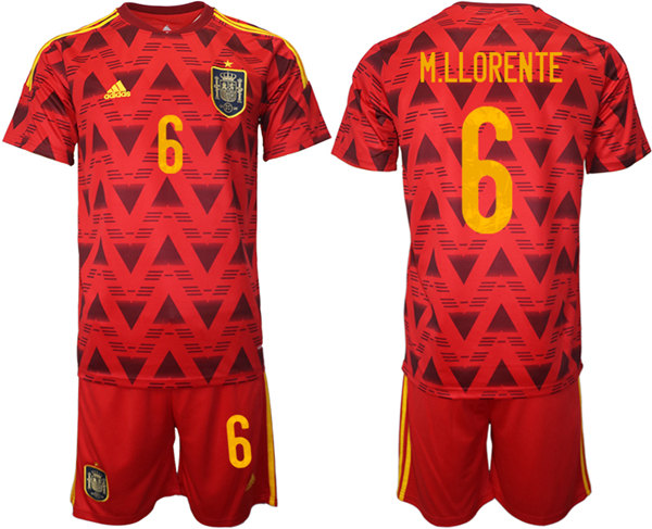 Men's Spain #6 M. Llorente Red Home Soccer Jersey Suit